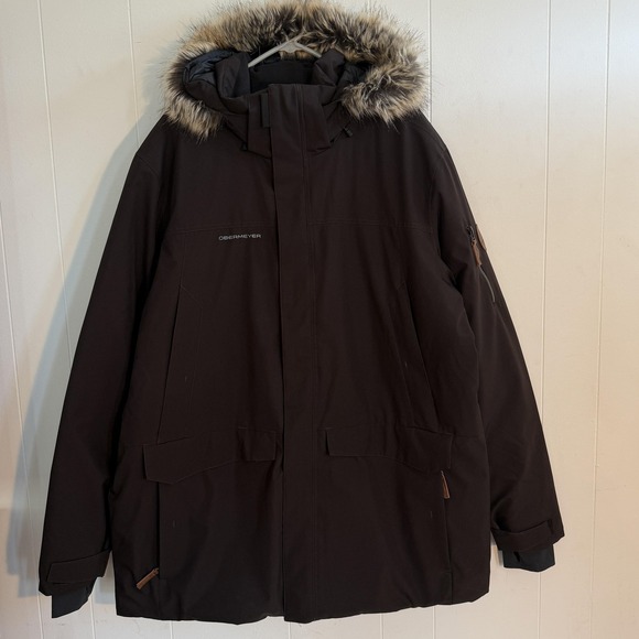 Obermeyer $399 Men's Ridgeline Dark Brown Insulated Ski Jacket w/ Faux Fur, 2XL